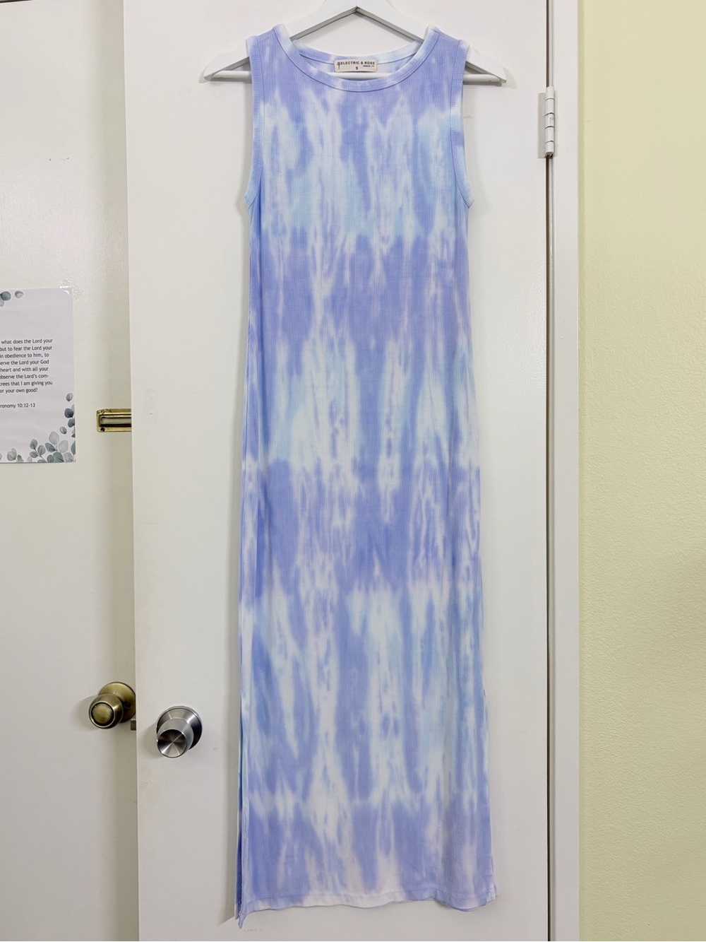 Electric & Rose Ribbed Tie Dye Sleeveless Maxi Dress Blue White Side Slit Size S